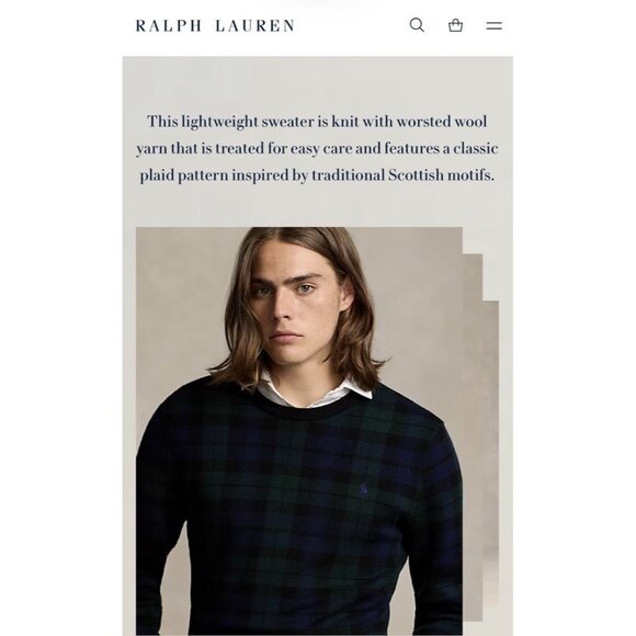 Polo Ralph Lauren Sweater Mens 2XL Blue Green Tartan Plaid Washable Merino Wool - Picture 11 of 11